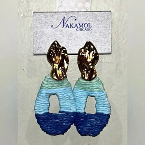 Nakamol Thailand Coastal Blues Raffia Earrings. Gold posts. Chic. Trendy. NWTS!!